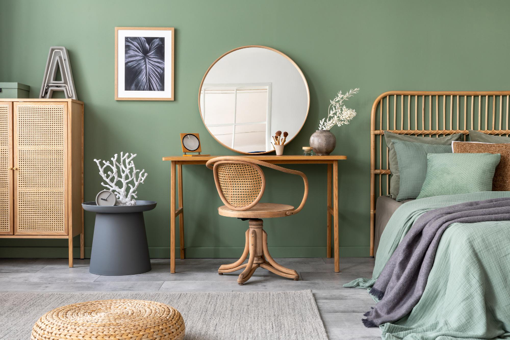 Chambre vert sauge et bois pour un décor naturel 